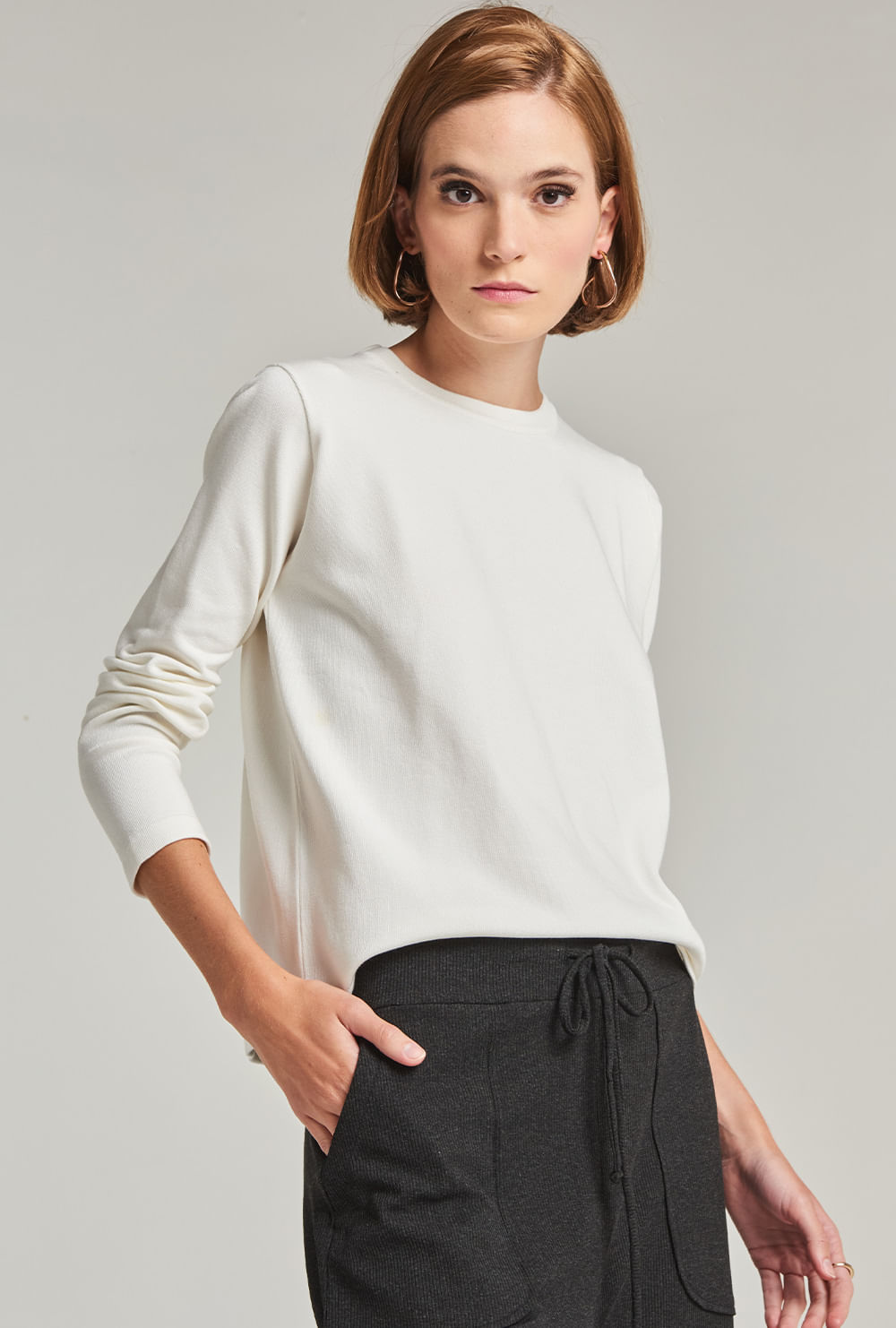 Top de manga comprida oversize às riscas White/Black