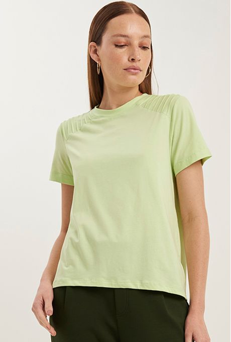 T-Shirt Mersin em Algodão com Nervuras Verde Claro PP